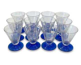 623 12 Iridescent Optic Glass Cobalt Blue Foot Cordials
