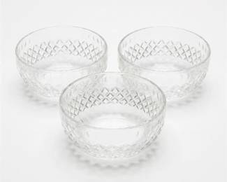 279 Set of 3 Cut Glass Diamond  Thumbprint Fruit Bowls