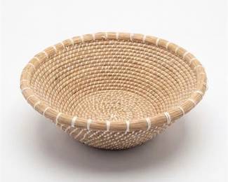 0401 HandCoiled Grass Fiber Basket Bowl, White Binding