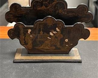 0431 Chinese Export Black Lacquer Gilt Letter Rack