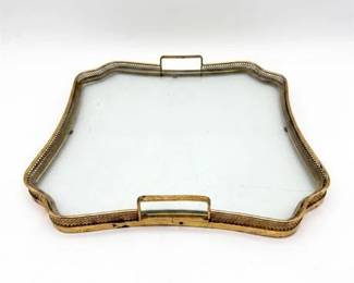0213 Pierced Brass Gallery Tray with Glass Base