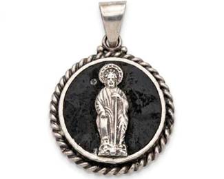 101 Silver Saint Figure Pendant on Black Background