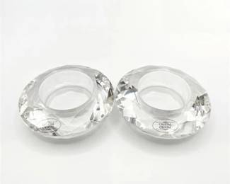 0229 Crystal Faceted Tealight Candle Holders, Pair