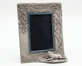 0247 Pewter Picture Frame, Pug Dog Under Flowering Tree
