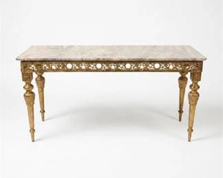 0334 Louis XVI Style Giltwood MarbleTop Coffee Table