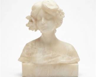 366 Italian Art Nouveau Carved Alabaster Bust of a Woman