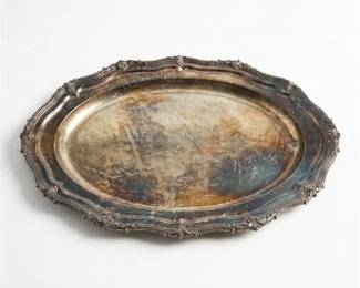 298 BaroqueStyle Silverplate Footed Oval Serving Tray