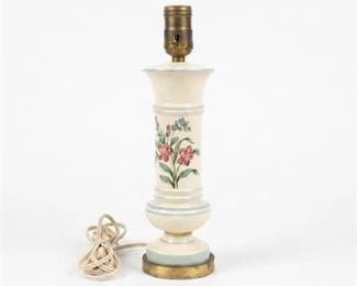 294 HandPainted Floral Porcelain Boudoir Lamp, Brass Base