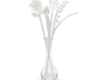 615 5 Frosted Art Glass Flower Stems in Bud Vase, Rose, Tulip, Lily of the Valley