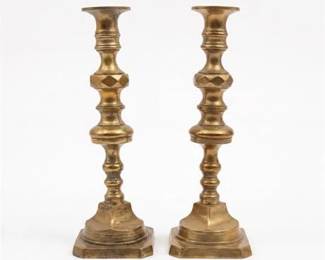 0500 King of Diamonds Pattern Brass Candlesticks, Pair