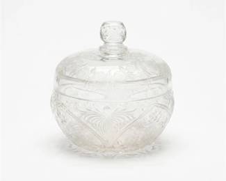 0238 WheelEngraved Rock Crystal Style Glass Covered Box