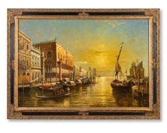 0733 C. Angelo Venetian Canal Oil on Canvas Painting