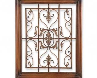 0653 Large Tuscan Style Wrought Iron Scroll Wall Grille, Faux Woodgrain Metal Frame