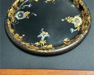 0432 Victorian PapierMache Gilt Floral Round Tray