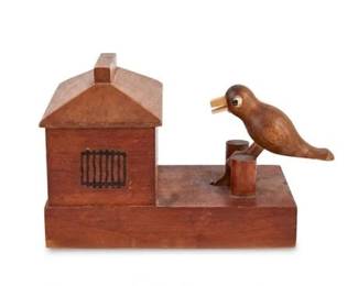 0665 Folk Art Wooden Mechanical Bird Toothpick Dispenser