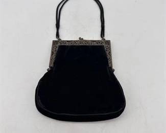 0516 Art Deco Velvet Evening Bag, Marcasite Filigree Frame