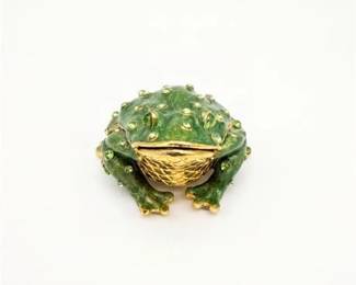0200 Bejeweled Enamel Frog Trinket Box, Green  Gold