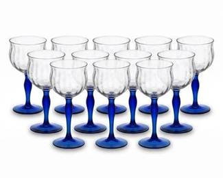622 Empoli Italian Optic Glass Goblets, Cobalt Stems