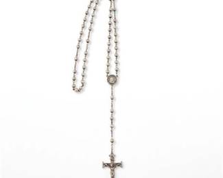 72 Vintage Sterling Silver Metal Rosary, Flared Crucifix
