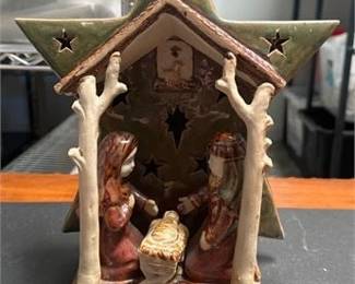 0439 Glazed Stoneware Nativity Star Tealight Luminary