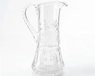 0218 Cut Crystal Pinwheel Pitcher with Engraved Florals