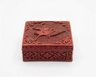 0469 Chinese Carved Cinnabar Lacquer Box, Crane Motif