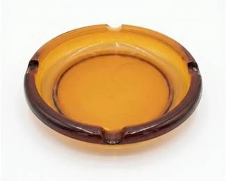 0343 Vintage Amber Glass Round Ashtray