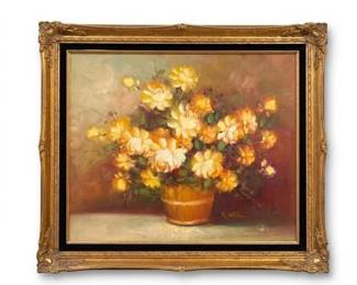 0723 K. White Oil on Canvas Floral Still Life of Roses