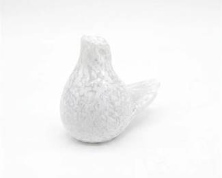 0194 HandBlown White Speckled Art Glass Bird Figurine