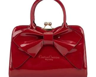 563 Candace Christian Red Patent Bow Frame Satchel
