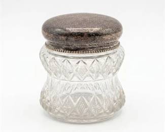 0480 Cut Glass Vanity Jar with Engraved Silver Lid