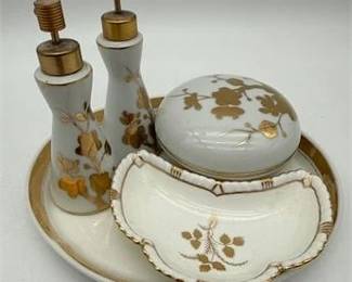 0488 Gilt Floral Porcelain 5Piece Vanity Set