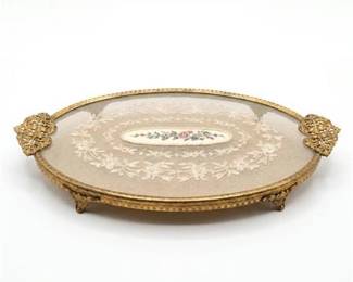 362 Vintage Ormolu Lace  Petit Point Vanity Tray