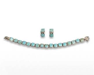 93 Mafete Chile Silver  Turquoise Bracelet  Earring Set