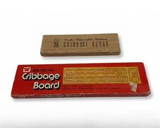 0667 Drueke  Whitman Wood Cribbage Boards, Boxed Pair