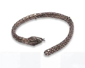 91 Sterling Silver Serpent Bangle, Green Stone Eyes
