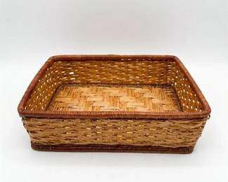 0248 Vintage Woven Rattan  Bamboo Rectangular Basket Tray