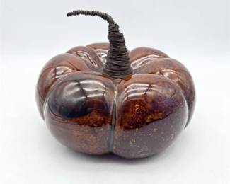 0199 Glazed Stoneware Pumpkin with Coiled Wire Stem