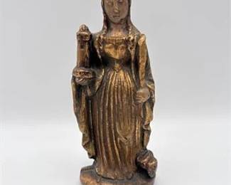 0493 Giltwood Figure of Saint Barbara with Tower