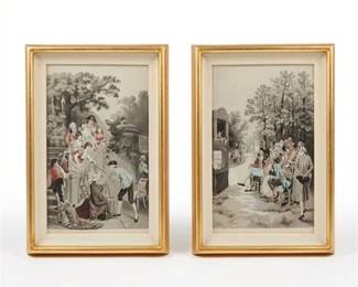 0456 A. Lonza Woven Silk Pictures, Pair 18thC Scenes