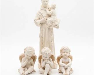 0246 St. Anthony of Padua  Cherub Cast Marble Figures