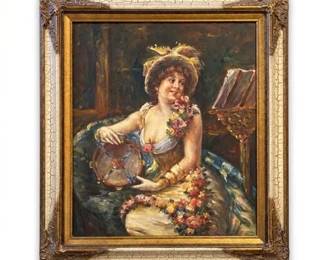 0712 After Hans Zatzka Tambourine Player Oil Painting