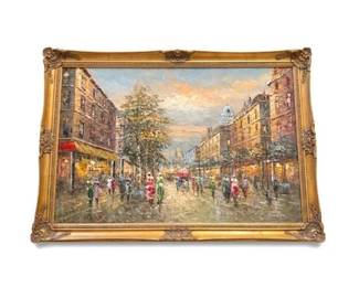 0706 Parisian Street Scene Impasto Oil Painting, Gilt Frame
