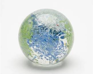 393 Blue  Green Splatter Art Glass Sphere Paperweight