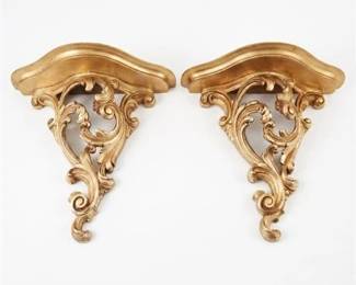 0457 Syroco Wood Rococo Gold Wall Bracket Shelves, Pair