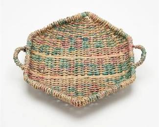 360 Handwoven Twisted Fiber  Bamboo Basket Tray w Handles