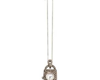 76 Anjuli Sterling Silver Marcasite Pendant Watch Necklace