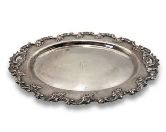610 Watson Sterling Silver Oval Tray, Cast Rococo Repousse Border, 14 in, 609 g