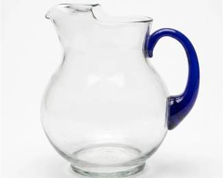 370 Clear Glass Ball Pitcher with Cobalt Blue Handle, Ice Lip