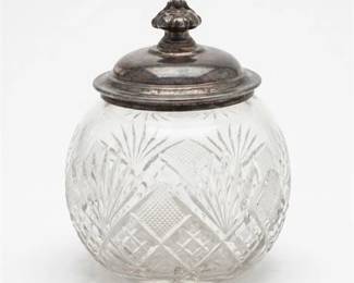 0478 Cut Glass Globe Vanity Jar with Silverplate Lid